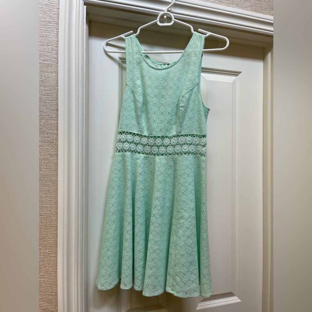 Free people aqua green blue dress with floral detail